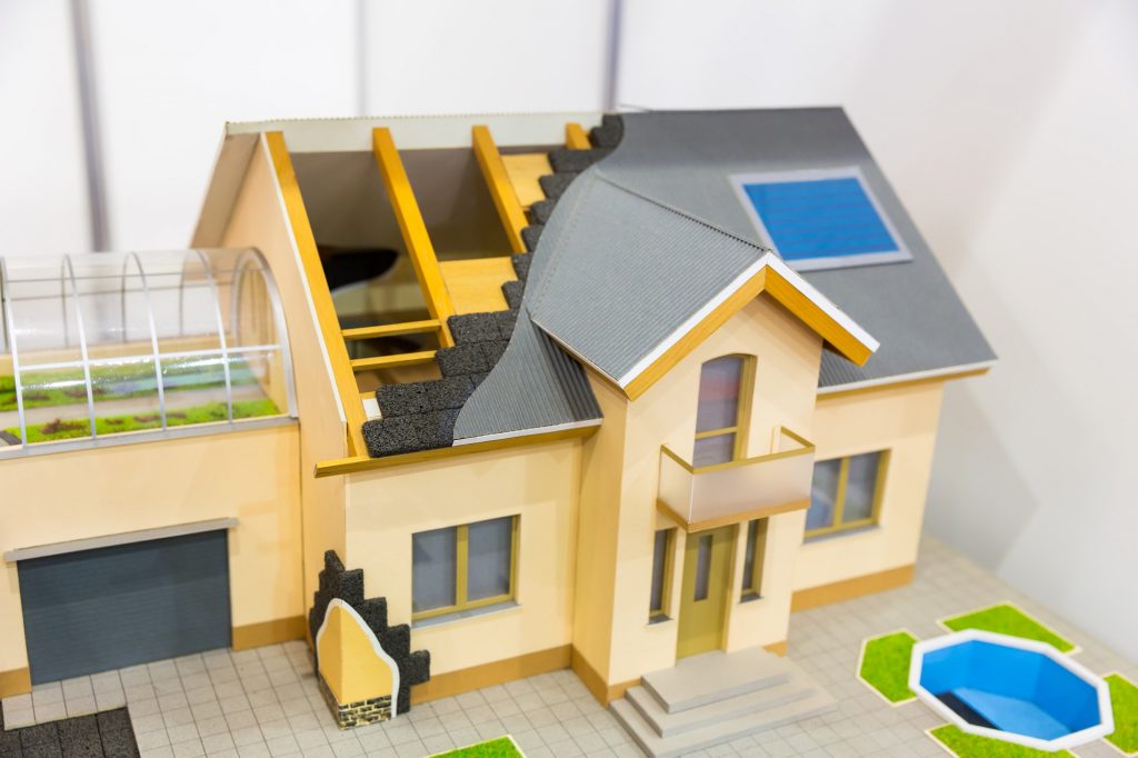 Model of house, thermal insulation of roof concept